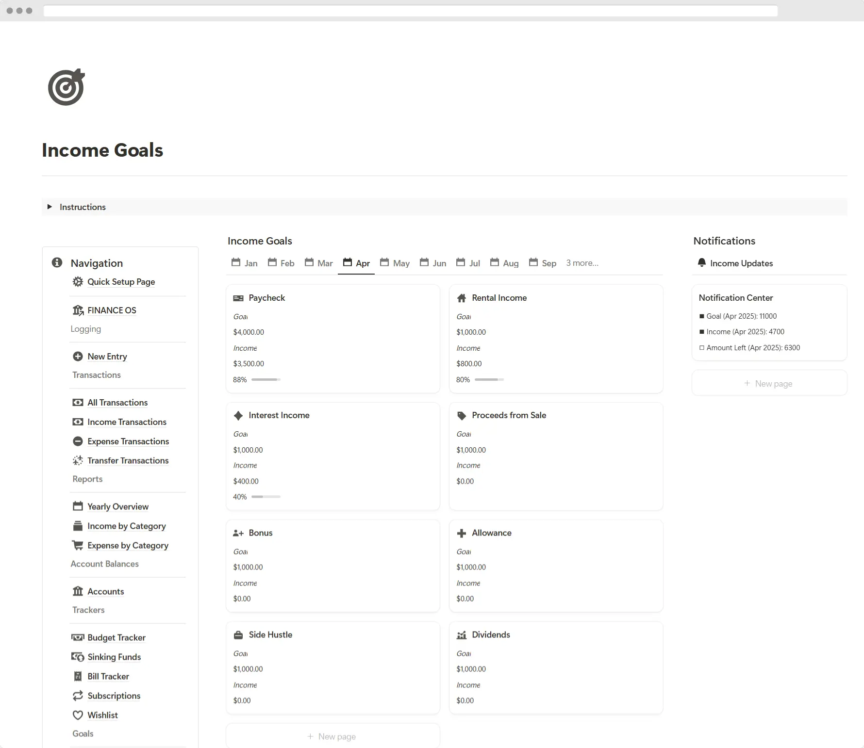 Finance OS-Monthly Income Goal