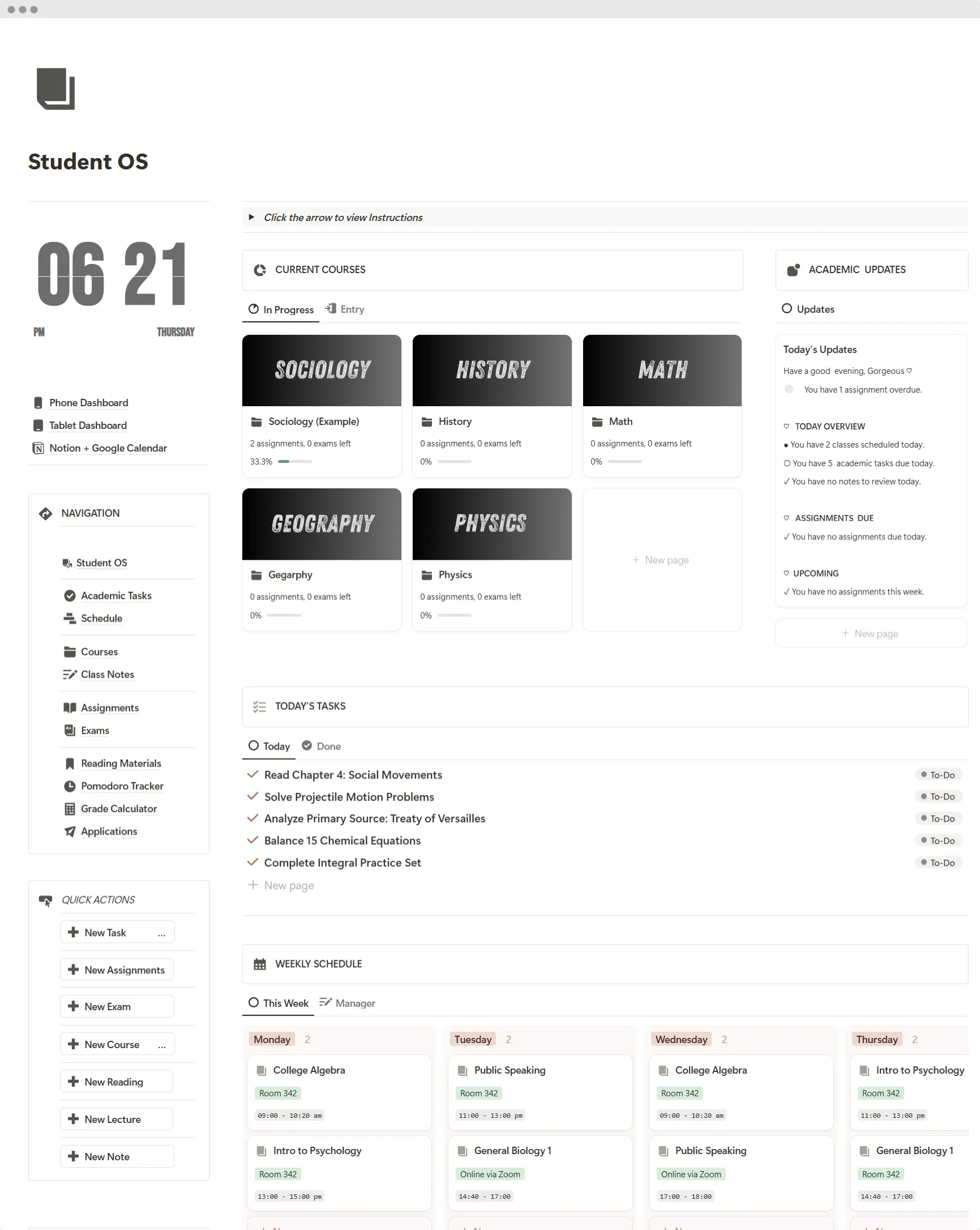 Notion Student Planner