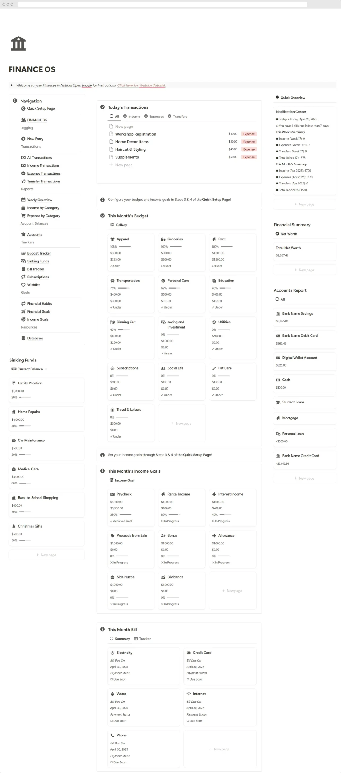 Notion Finance Planner