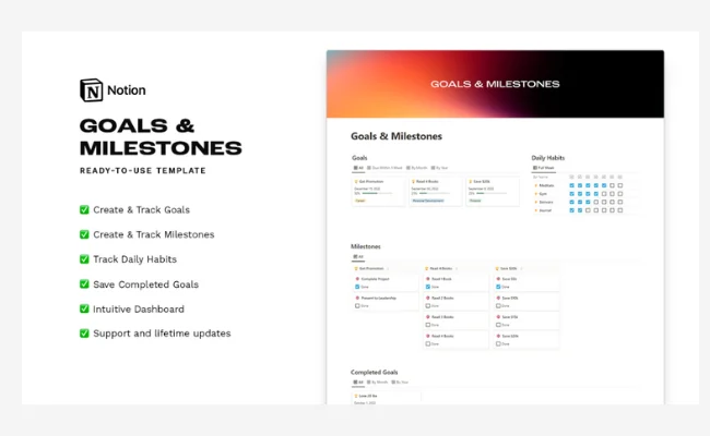 Goals & Milestones by MrBio – free Notion milestone-based goal tracker template