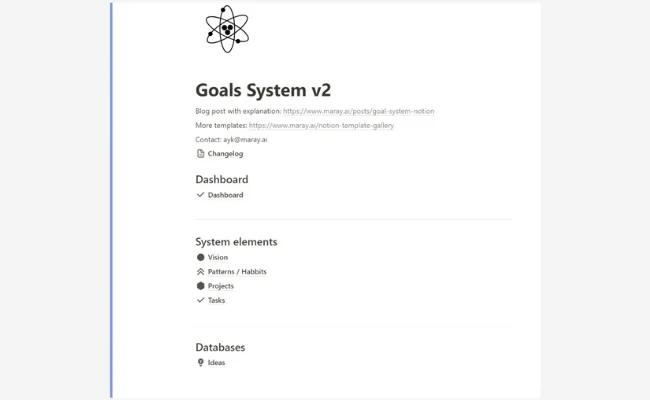 Goals & Productivity System by Ayk – free Notion productivity and goal dashboard