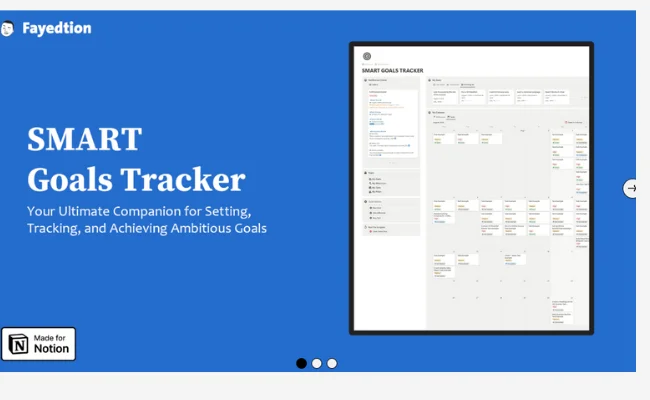 MART Goals Tracker by Fayedinua – Notion template using SMART framework for goal planning