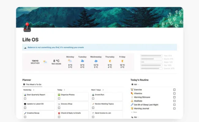 Life OS by Gridfiti – all-in-one Notion system combining goals, habits, and productivity dashboards