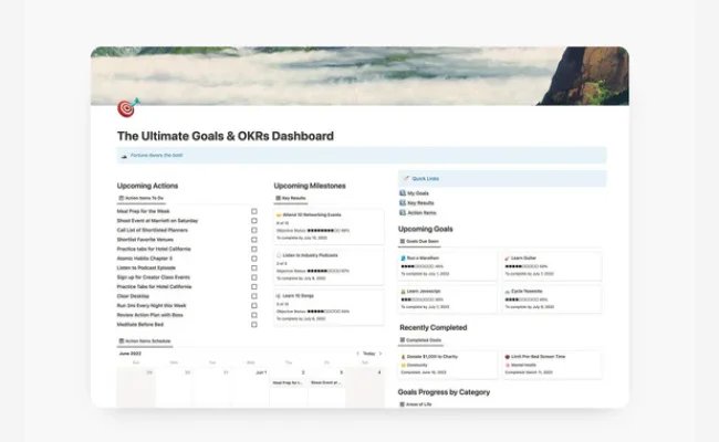 Ultimate Goals Dashboard by Gridfiti – visual Notion OKR and progress tracking dashboard