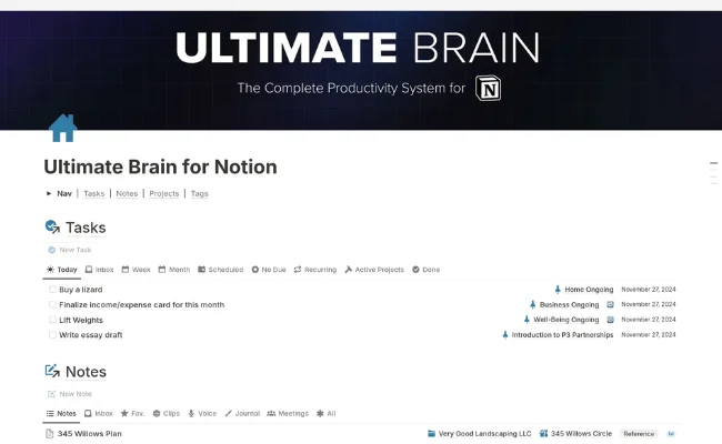 Ultimate Brain by Thomas Frank – complete Notion system for tasks, notes, and goals